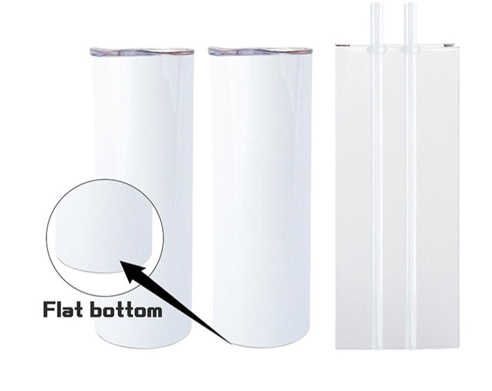 50 Pack 20oz White Sublimation Straight Skinny Tumbler Blanks with Plastic Straws