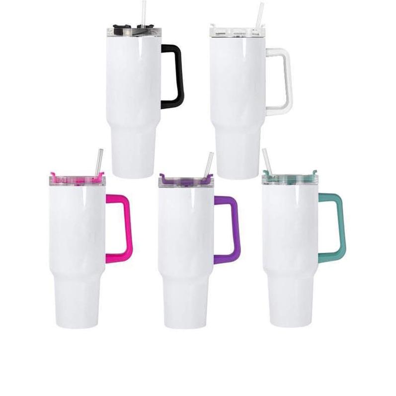 KOCDAM 20 Pack 40oz Sublimation Mug H1.0 Mix Colored Handle with Straw